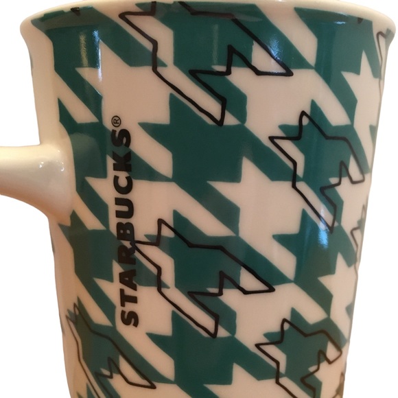 Starbucks 2017 Tall Ceramic Mug White Green Houndstooth - Picture 3 of 11